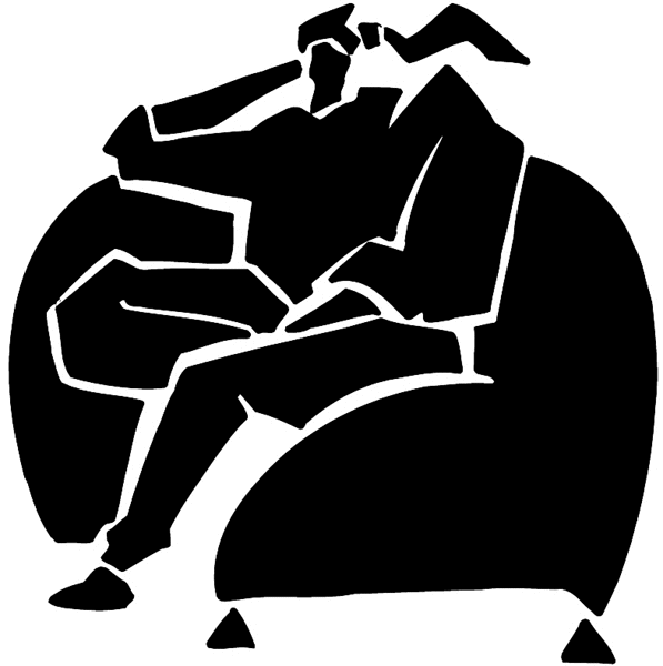 Man in chair silhouette vinyl decal. Customize on line. People 069-0378